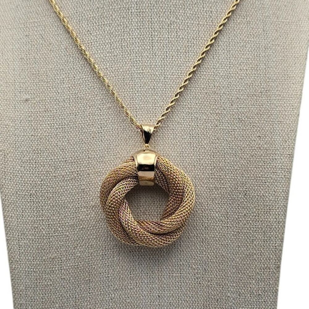 Knot Gold Mesh Textured Pendant Necklace Rope Chain Vintage Elegant Romantic